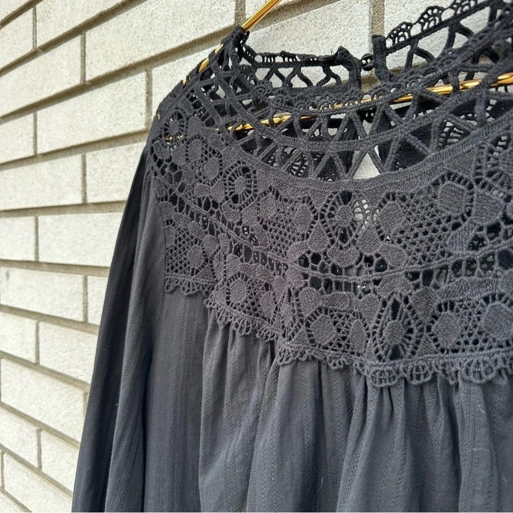 Torrid Black Cotton Lace Yoke Blouson Sleeve Peasant Boho Blouse 2X Coquette